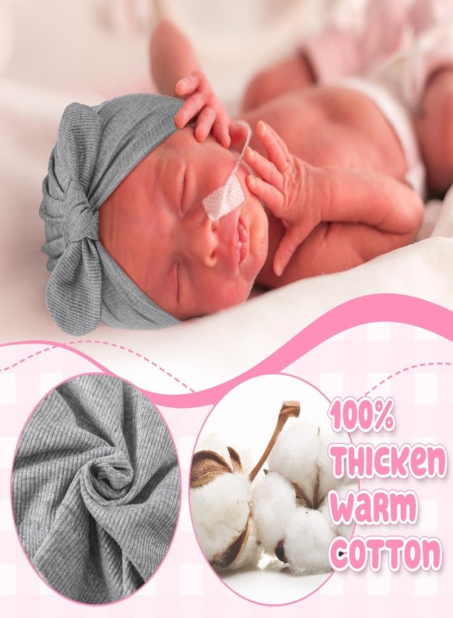 Velmitten 10 Pcs Preemie Hats Cotton Preemie Caps Bows Turban Premature Baby Boys Girls Hospital NICU Hat (Rabbit Ear Style) Black and White - Image 4